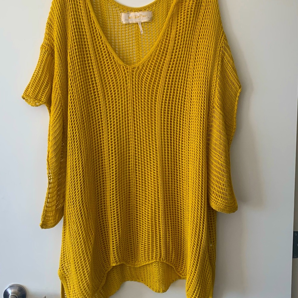 Jen's Pirate Booty Mustard Open-Knit V-Neck Tunic